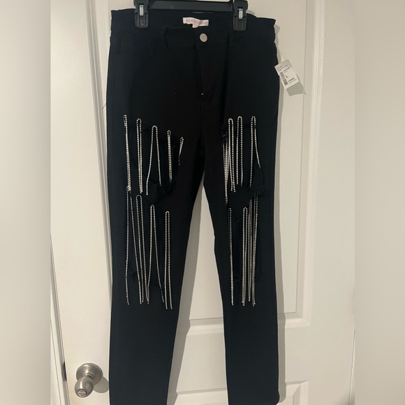 Ripped rhinestone fringe jeans - Picture 1 of 7